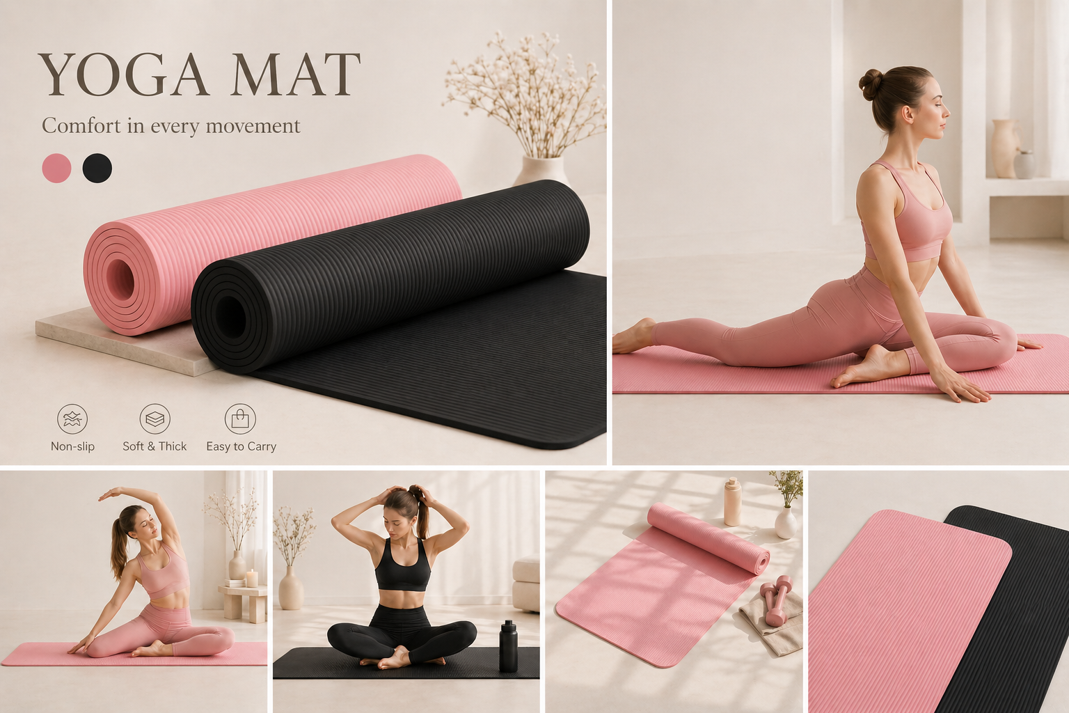 Premium NBR Yoga Mat Set with Carrying Strap